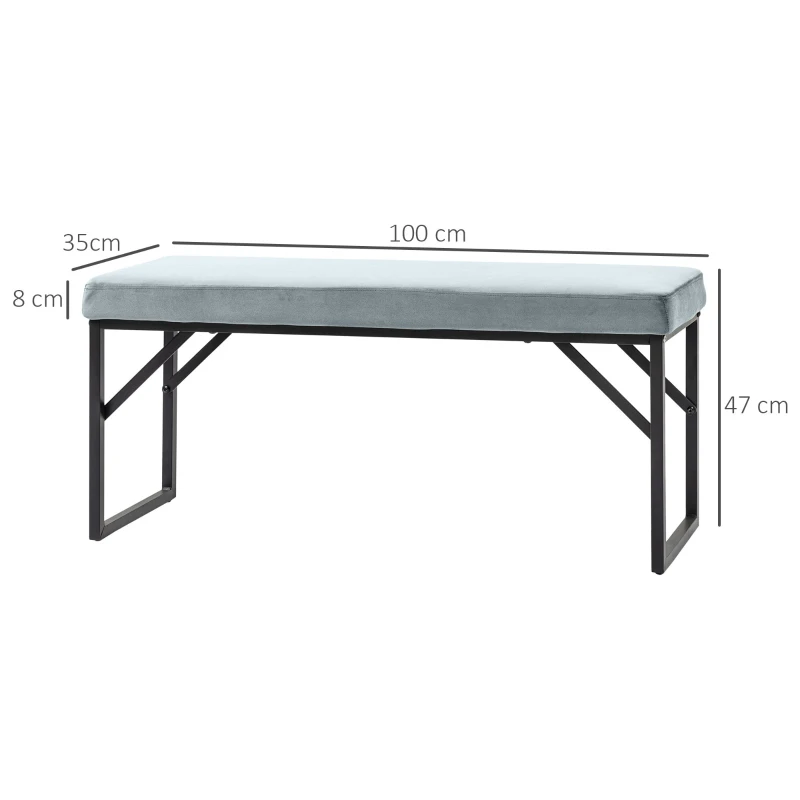 HOMCOM Banc bout de lit banquette banc en tissu velours cadre en acier 100 x 35 x 47 cm bleu clair