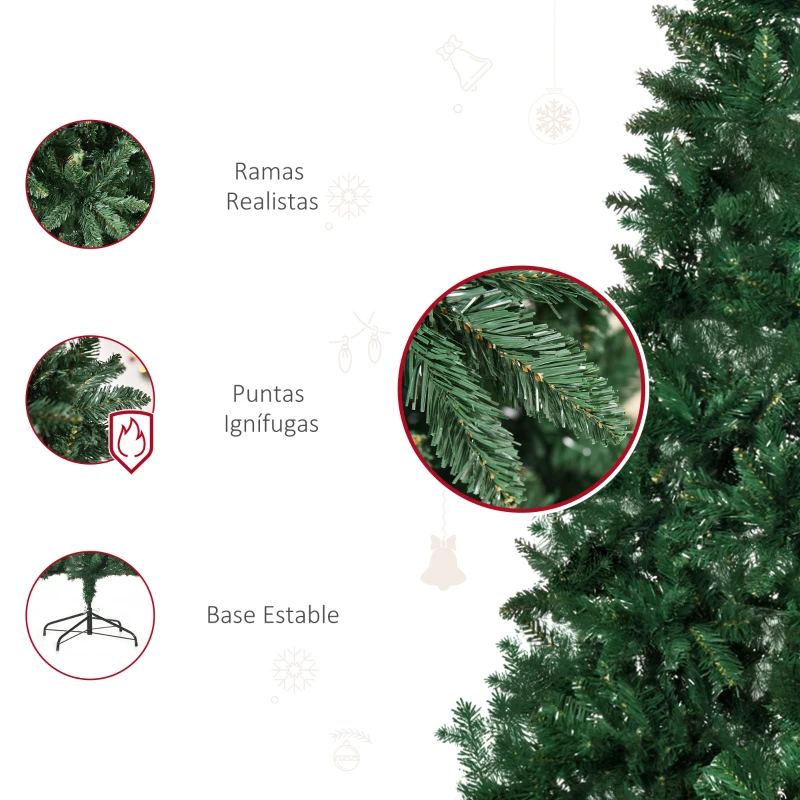 HOMCOM Árbol de Navidad Artificial 210 cm Ignífugo con 1064 Ramas con 2 Tipos de Puntas de PVC Base Plegable y Soporte de Acero Decoración Navideña de Interior Verde