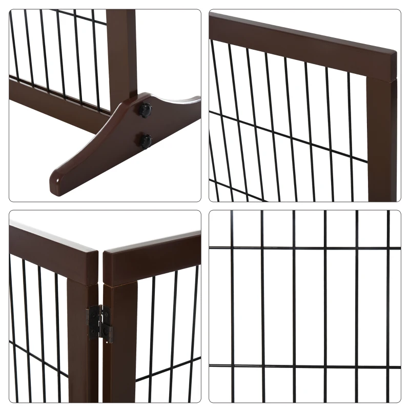 PawHut Barrera de Seguridad para Perros con Estructura de Madera y Patas de Apoyo para Pasillo Escalera 185x36x71 cm Marrón