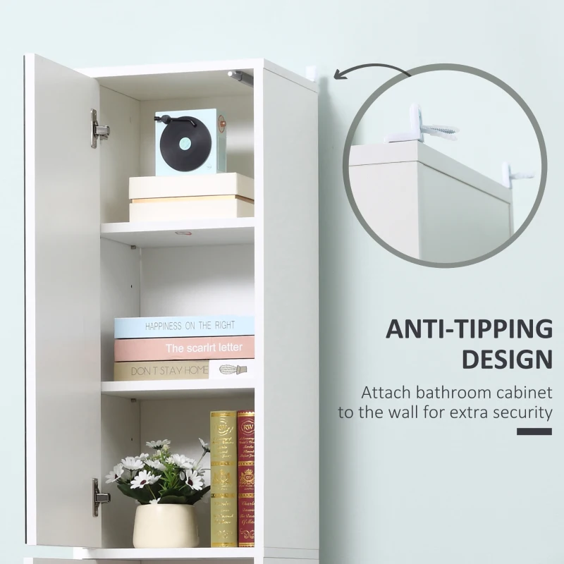 kleankin Tall Bathroom Cabinet with Mirror and Adjustable Shelf - White