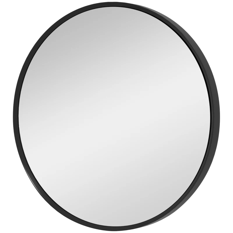 HOMCOM Specchio Rotondo da Parete Moderno in Lega di Alluminio, Ø61cm Nero