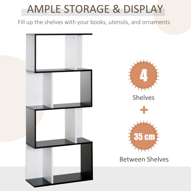 HOMCOM 4-tier Storage Display Shelving Bookcase Unit Divider S Shape design Divider Unit