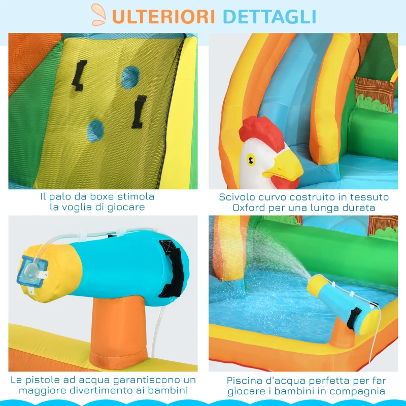 Outsunny Gioco Gonfiabile per Bambini 3-8 Anni a tema Fattoria con Borsa, 11 Paletti e Toppe Inclusi, 350x275x220 cm