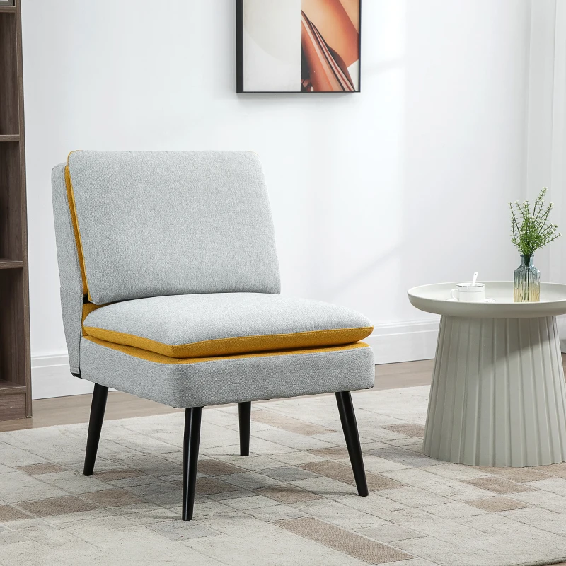 HOMCOM Poltroncina di Design Imbottita con Gambe in Acciaio e Tessuto Grigio e Giallo, 58x75x85cm