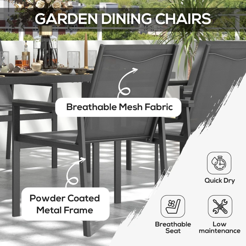 Outsunny Seven-Piece Metal Dining Set, with Glass-Top Table - Grey