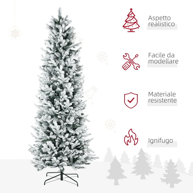HOMCOM Albero di Natale Innevato 225cm con 988 Rami e Base in Acciaio per Interni con Apertura Automatica