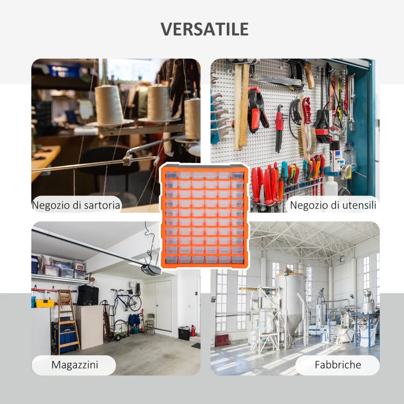 DURHAND Cassettiera Box Officina Muro in Plastica Porta Minuteria 60 cassetti Multiuso 38 × 16 × 47.5cm