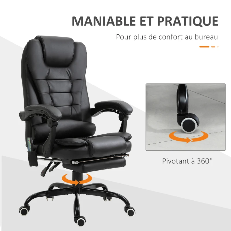 Vinsetto Fauteuil de bureau massant, chaise de bureau, chaise ergonomique avec hauteur réglable, dossier inclinable et télécommande filaire, repose-pieds rétractable et pivotant à 360°, noir(m-7)