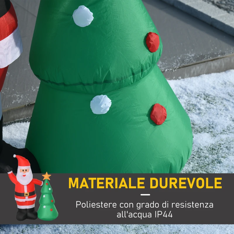 HOMCOM Babbo Natale Gonfiabile 150cm con Albero, Decorazione Natalizia per Esterno con Luci a LED, in Poliestere Impermeabile IP44