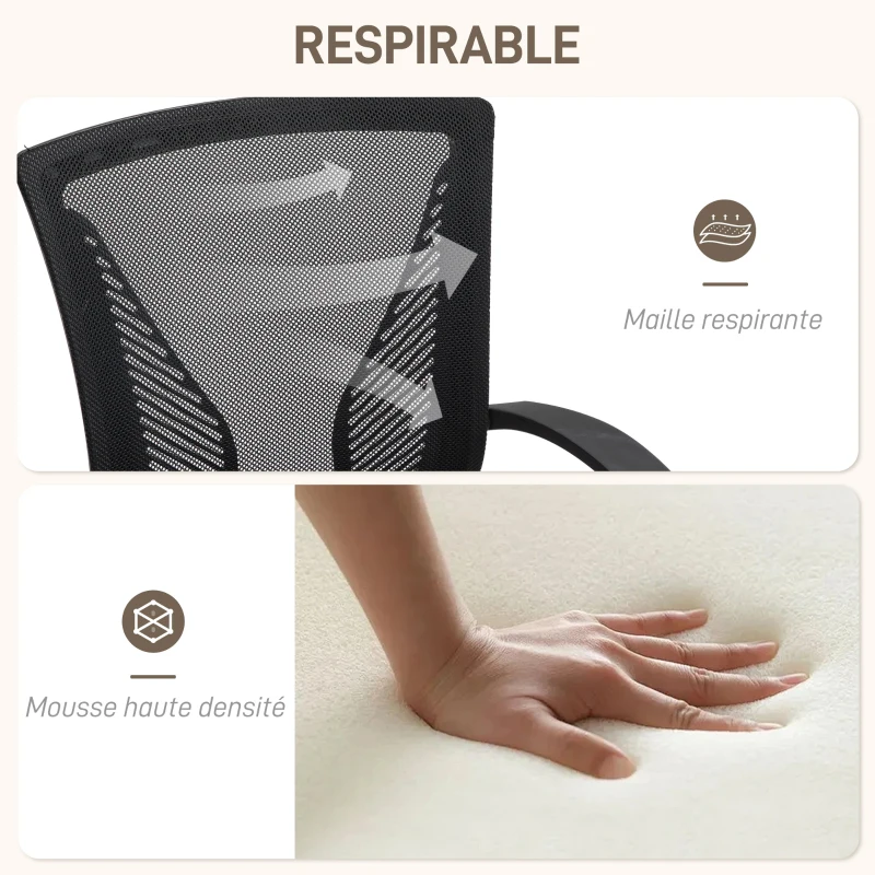 HOMCOM Chaise bureau fauteuil de bureau avec siège dossier en maille respirante hauteur réglable 62 x 60 x 92-102 cm noir