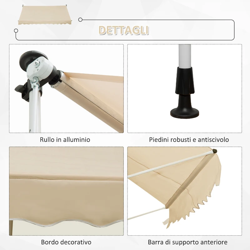 Outsunny Tenda da Sole a Bracci 3x1.5m con Manovella e Struttura Telescopica, Beige