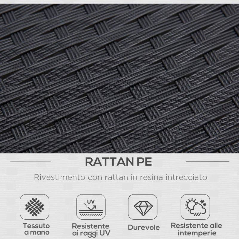 Outsunny Set 4 Pezzi Salotto da Esterni con 2 Sedie, Divano e Tavolino Mobili da Giardino in Rattan e Acciaio Nero