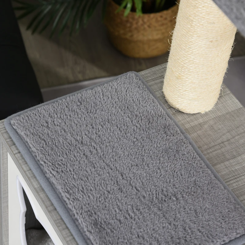 PawHut Tiragraffi per Gatti Multi-attività Morbido con Cuccia Palla Cestino Sospeso in Sisal Peluche Grigio 61x49x160.5cm