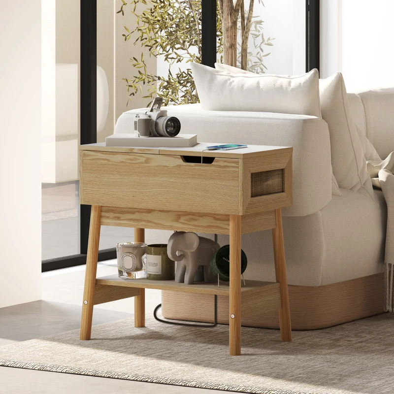 HOMCOM Tavolino da Salotto in Stile Boho con Ripiano a Scomparsa e Ripiano Aperto, in MDF, 30x60x60.5 cm, color Legno