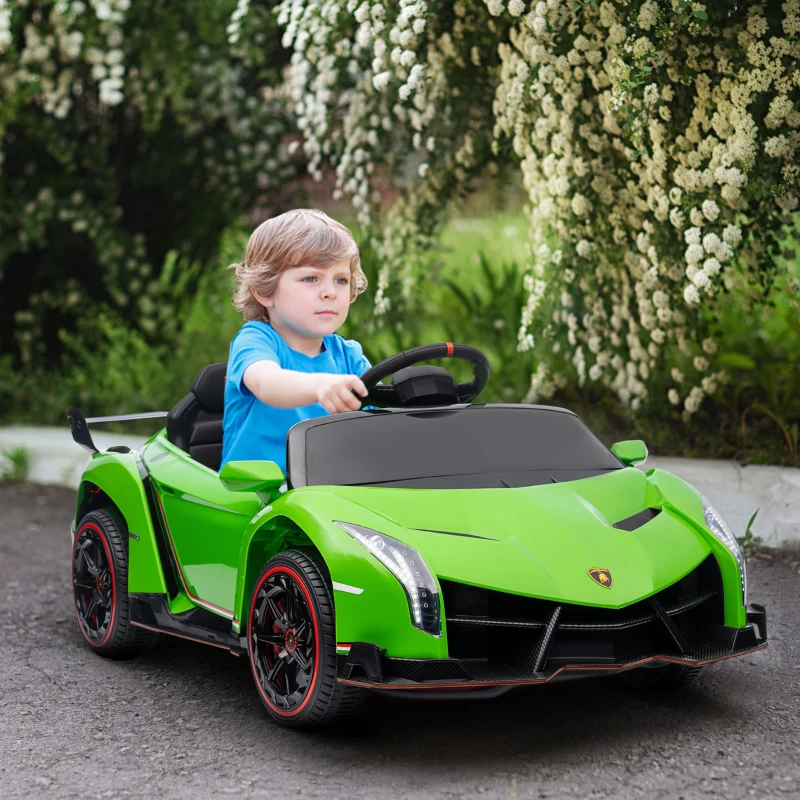 HOMCOM Lamborghini Veneno Licensed Electric Ride-On Car, with Remote, Music, Horn - Green