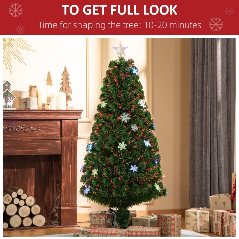 HOMCOM 5FT Prelit Artificial Christmas Tree Fiber Optic LED Light Holiday Home Xmas Decoration Tree with Foldable Feet, Green