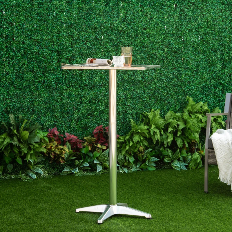 HOMCOM Tavolino Bar/Ristorante in Acciaio Inox, Tavolo con Piano Appoggio Quadrato 60x60cm e Altezza Regolabile 70-110cm