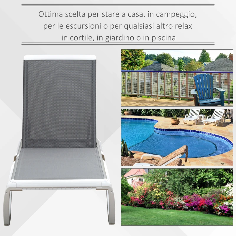 Outsunny Lettino Prendisole con Schienale Reclinabile e Rotelle Posteriori, 195x67.5x33 cm, Grigio e Bianco