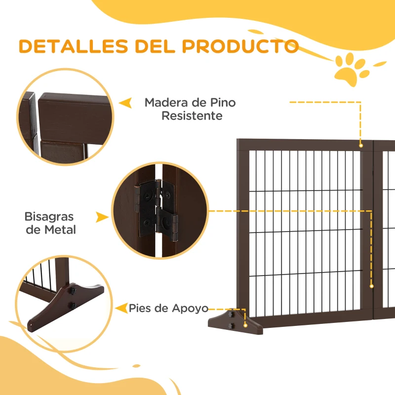 PawHut Barrera de Seguridad para Perros con Estructura de Madera y Patas de Apoyo para Pasillo Escalera 185x36x71 cm Marrón