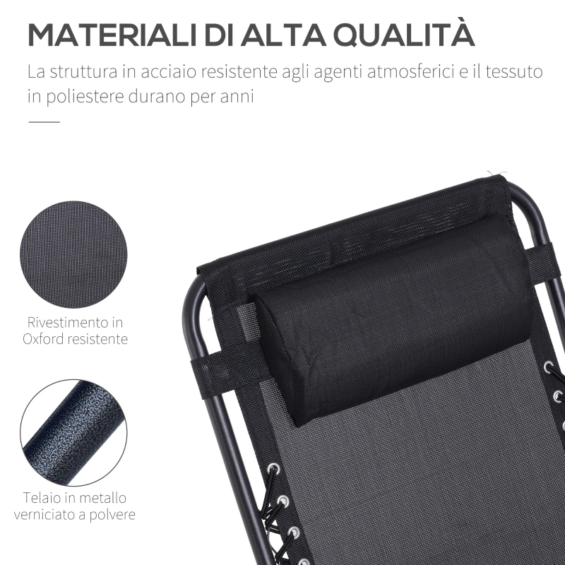 Outsunny Set Arredo Lettini da Giardino 2 Sedie a Sdraio da Spiaggia e Tavolino Regolabili Pieghevoli Tessuto do Texteline Nero