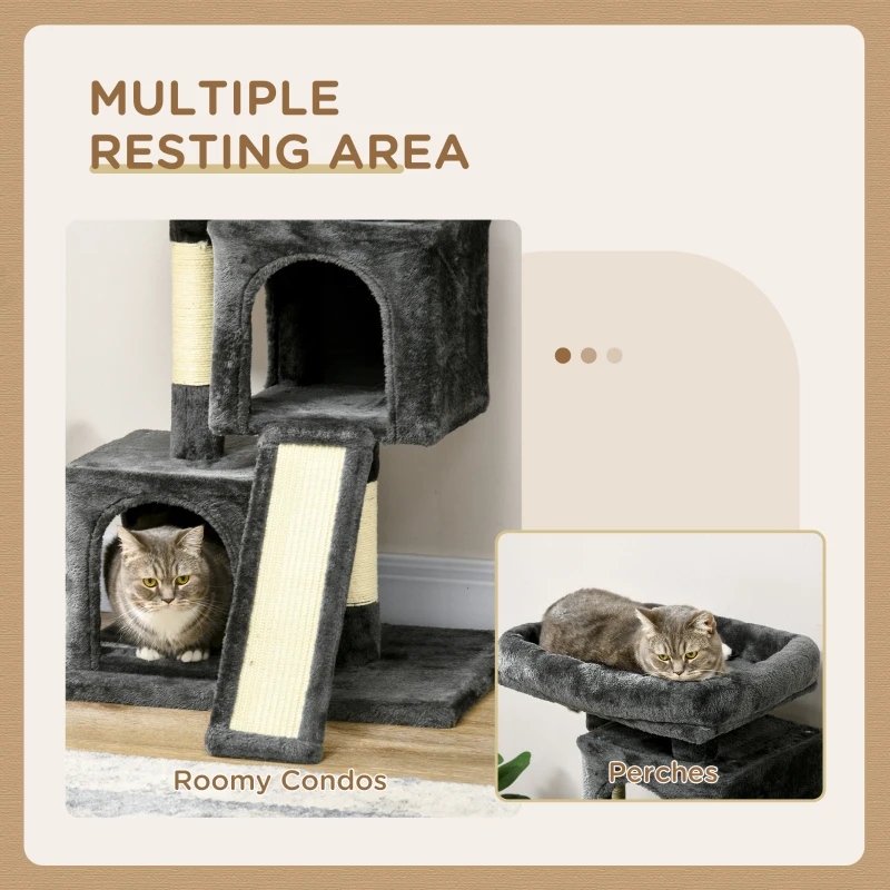 PawHut Cat Tree for Indoor Cats 81cm Cat Scratching Post Scratch Board Kitten Tower Climbing Frame Black