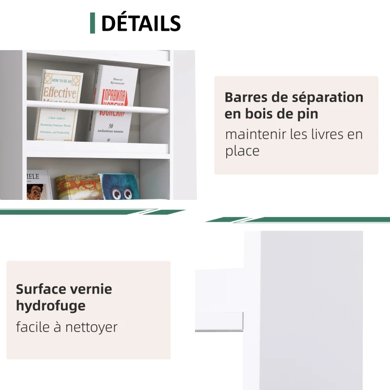 HOMCOM Étagère murale en bois pour livres et magazines, 4 niveaux, 59l x 12P x 113H cm, blanc