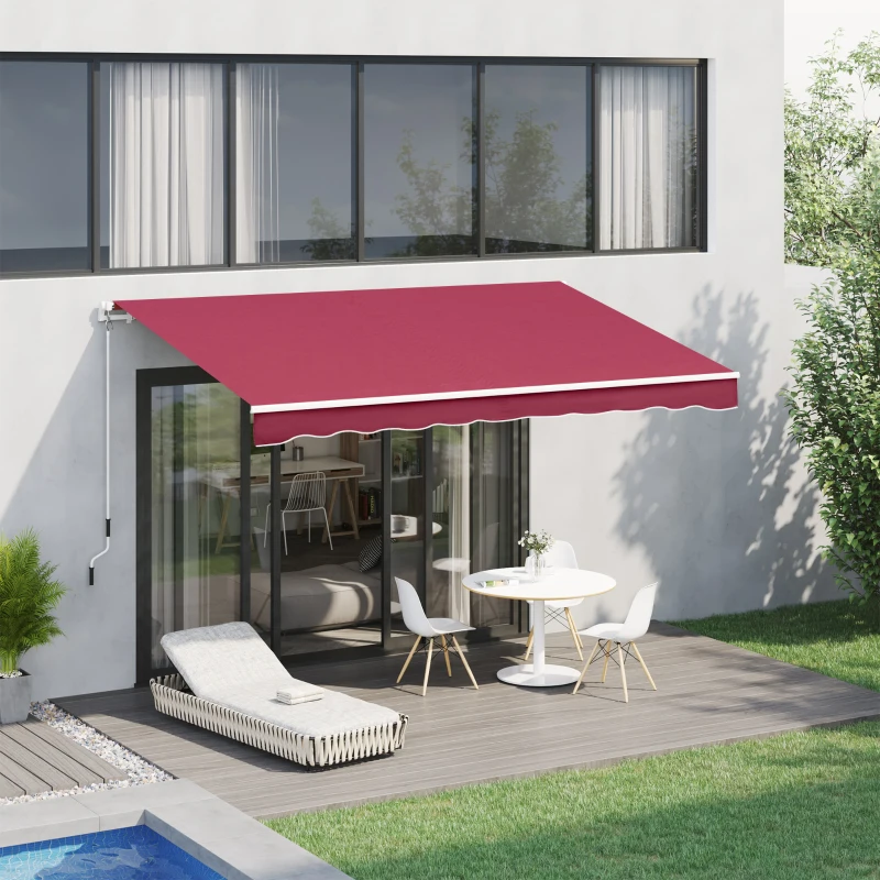 Outsunny Store banne manuel rétractable 395 x 245 cm store exterieur terrasse avec manivelle, angle réglable 45°-85°, aluminium et polyester 280 g/m², protection UV, auvent de terrasse, bordeaux