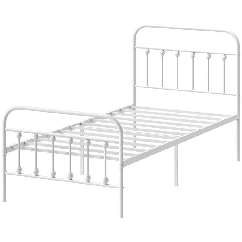 HOMCOM Single Minimalistic Metal Bed Frame - White