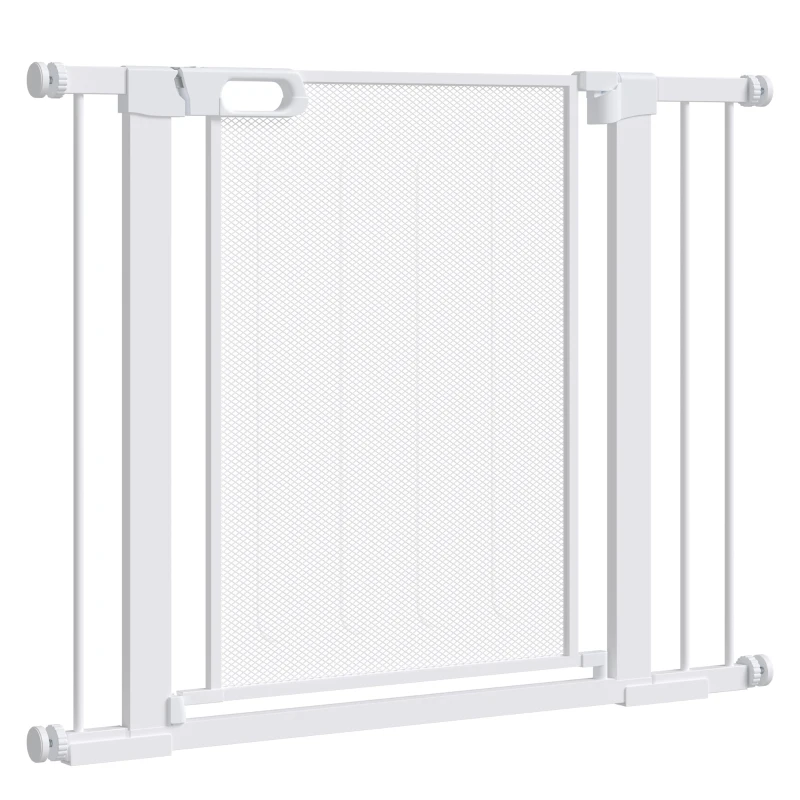 PawHut Barrera de Seguridad para Perros Extensible 75-103 cm Barrera Escaleras Puertas con Extensiones Cierre Automático Blanco