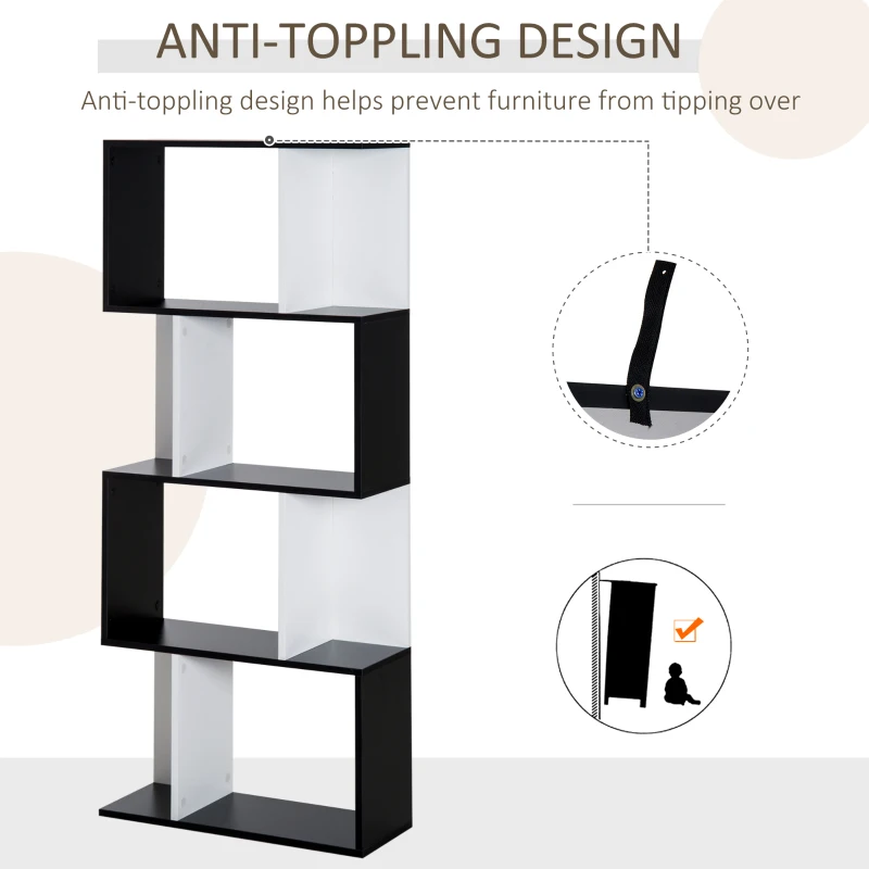 HOMCOM 4-tier Storage Display Shelving Bookcase Unit Divider S Shape design Divider Unit