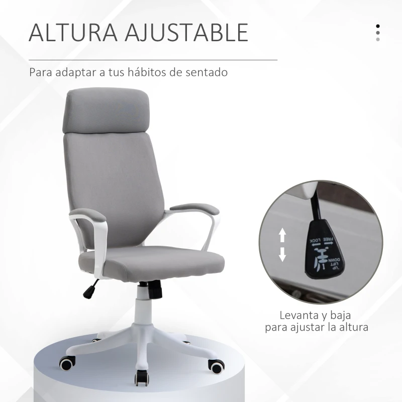 Vinsetto Silla de Oficina Giratoria Silla de Escritorio Giratoria Altura Ajustable con Reposabrazos 63x65x112-120 cm Gris