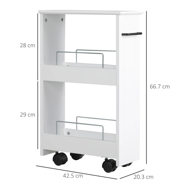 kleankin Carrello Salvaspazio Multiuso in Legno MDF e Ruote, 42.5x20.3x66.7cm, Bianco