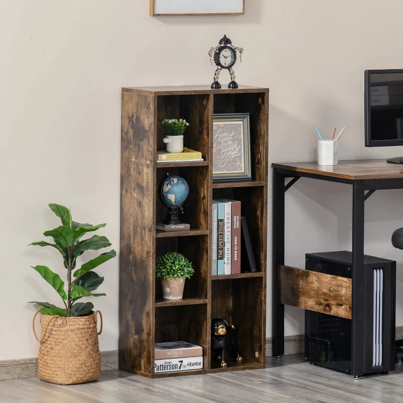 HOMCOM Mobile Libreria a 7 Cubi di Diverse Dimensioni in MDF, Arredamento Moderno Casa e Ufficio, 50x24x106cm, Marrone Rustico