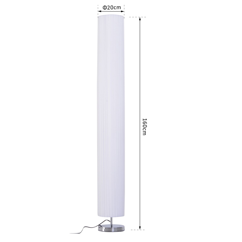 HOMCOM Lampe lampadaire colonne sur pied design contemporain dim. 20L x 20l x 160H cm lumière tamisée 40 W métal chromé tissu blanc