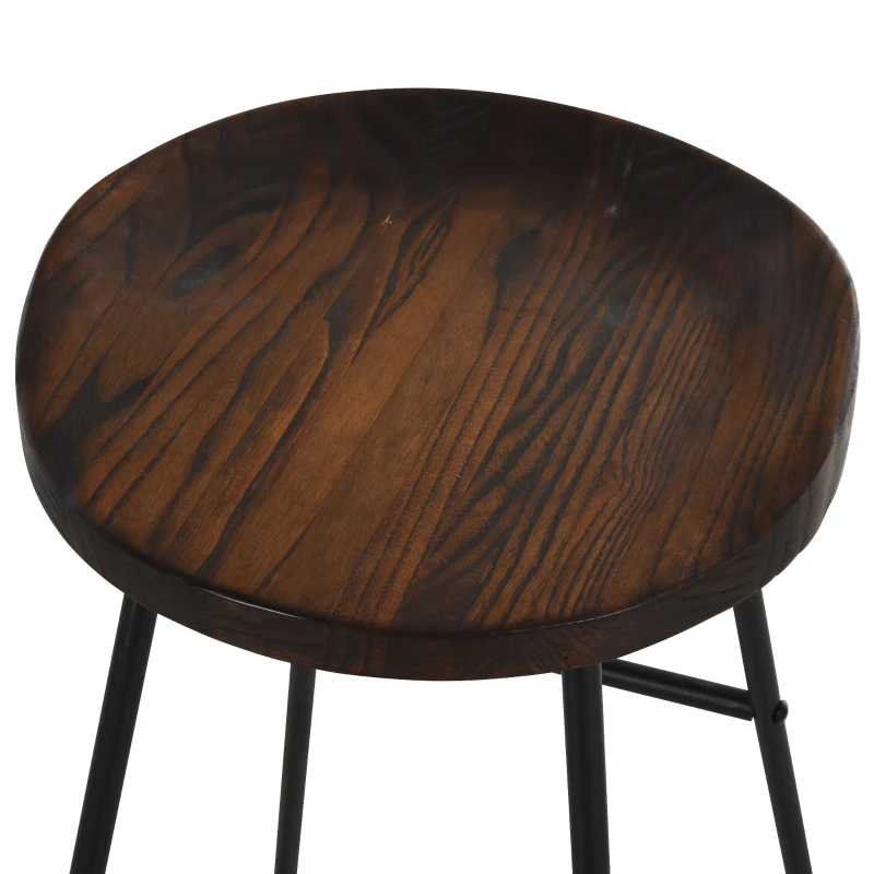HOMCOM Set 2 Sgabelli Alti in Stile Industriale, Sgabelli da Bar con Telaio in Acciaio Nero e Seduta in Legno, Sgabelli Vintage per Cucina, 49.5x44x71cm