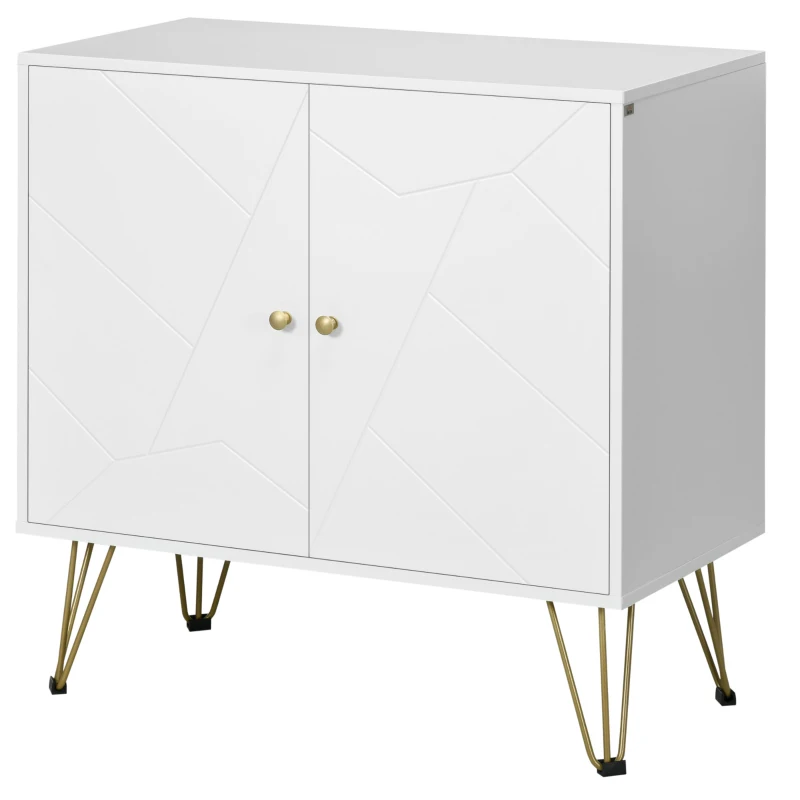 HOMCOM Storage Cabinet Slim Sideboard with Golden Hairpin Legs Adjustable Shelves for Living Room Dining Room Hallway White