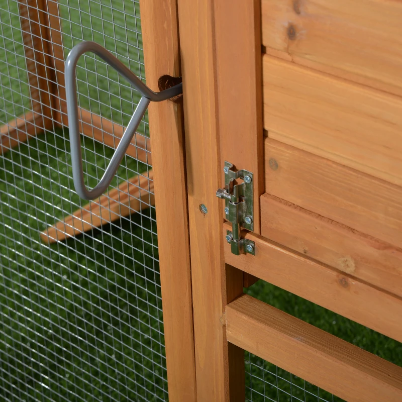 PawHut Pollaio per Galline Ovaiole, Gabbia per Galline e Polli Zincata per Esterno Grande, con Recinto e Ruote in Legno Naturale 210x90x130cm