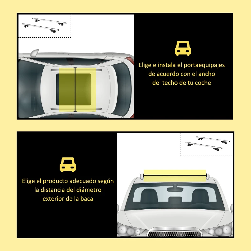 HOMCOM Barras de Techo Universales para Vehículos de Aluminio Bacas Portaequipajes Coche Automóvil Baca para Coche Universales con Cerradura Carga 75 kg 135 cm Plata