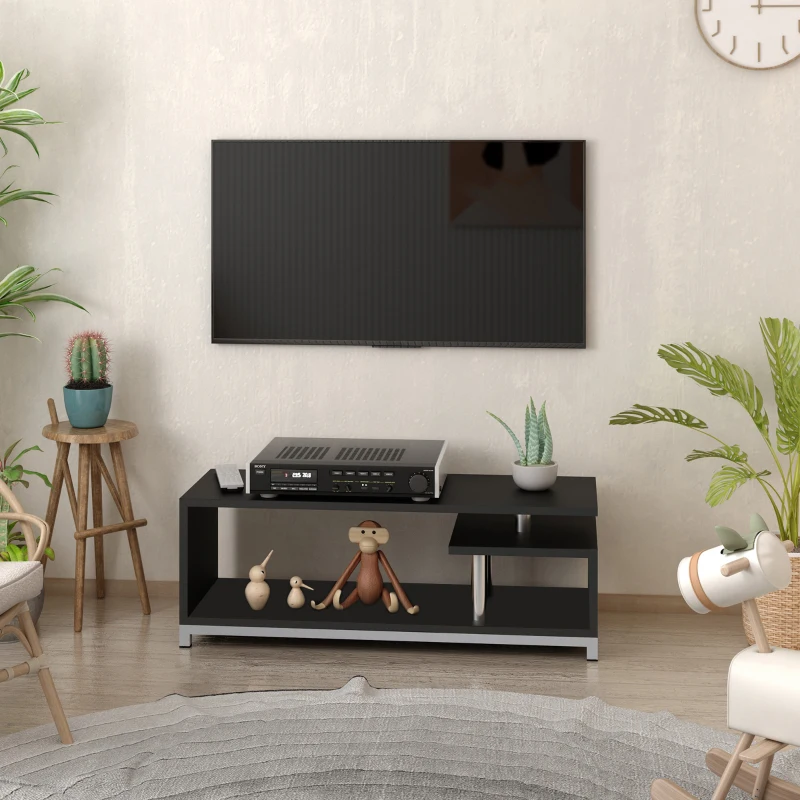 HOMCOM Mobile TV Moderno con Ripiano in Legno, Mobiletto Tavolino Basso da Salotto 114x40x40.5cm, Nero