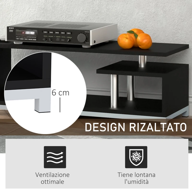 HOMCOM Mobile TV Moderno con Ripiano in Legno, Mobiletto Tavolino Basso da Salotto 114x40x40.5cm, Nero