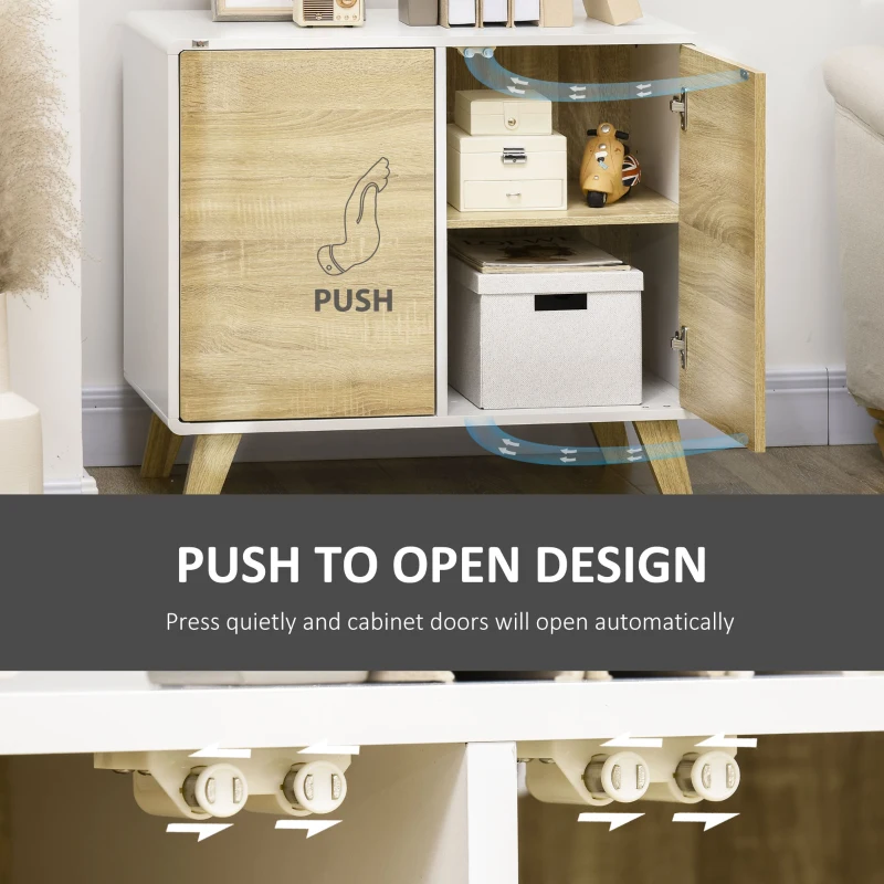 HOMCOM Modern Storage Cupboard with Push to Open Doors Adjustable Shelf for Living Room Home Office Bedroom White and Oak