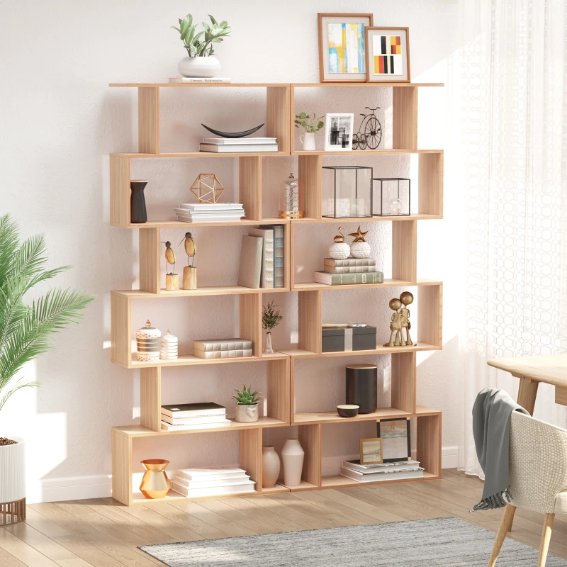 HOMCOM Libreria Legno Design Moderno con 6 Ripiani Legno Naturale 80 × 23 × 192cm