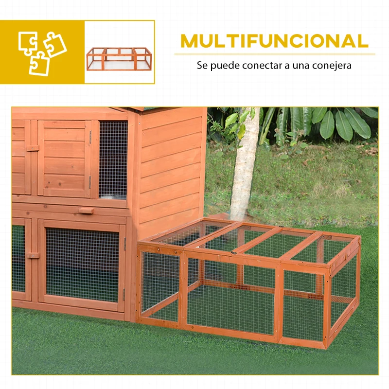 PawHut Jaula para Conejos Grande Casa para Animales Pequeños Conejera Exterior de Madera 180x90x48 cm Natural