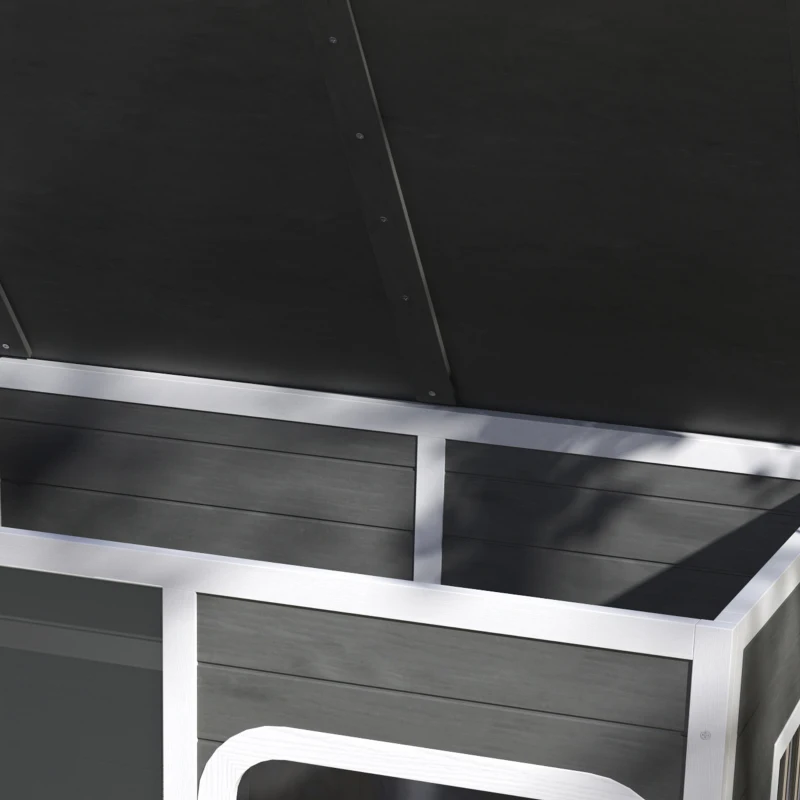 PawHut Wooden Outdoor Dog House, with Asphalt Openable Top, Removable Floor, Clear Front Panel, Curtain, 103 x 77 x 83cm