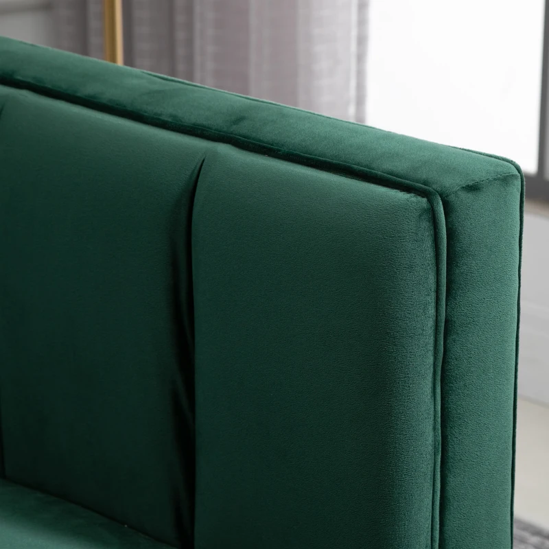 HOMCOM Canapé 3 Places Style Art Déco piètement Acier doré revêtement Velours Vert Sapin