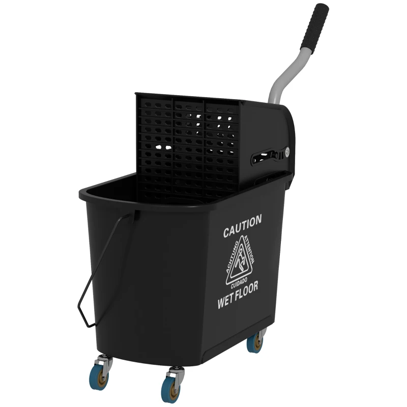HOMCOM 20L Compact Mop Bucket on Wheels, with Water Separation Panel - Black
