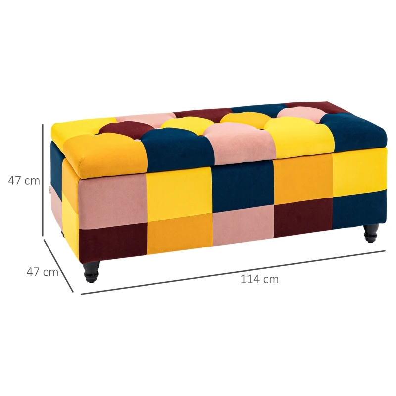 HOMCOM Storage Ottoman, Storage Bench with Wood Legs, Footstool, Footrest with Velvet Surface for Bedroom, Hallway, Living Room, 114 x 47 x 47 cm, Multicoloured