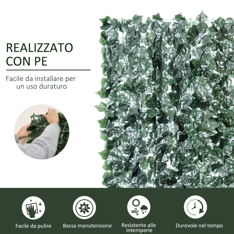 Outsunny Edera Finta per Balconi in PE Anti-UV, Rotolo Siepe Artificiale con Foglie, 240x100cm, Verde Scuro