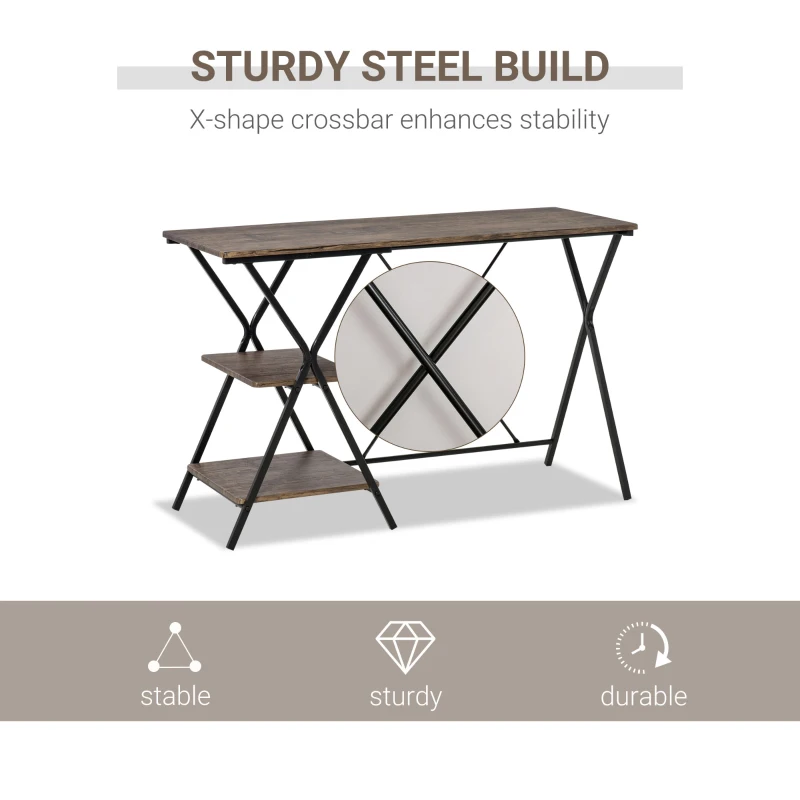 HOMCOM Computer Desk with Shelves, Wood Grain Writing Desk with 2-Tier Storage Shelves Home Office Desk Study Table Work Desk Corner Desk, Brown