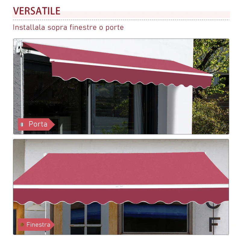 Outsunny Tenda da Sole Avvolgibile a Caduta con Manovella, in Alluminio e Poliestere, 295x245cm, Rosso Scuro
